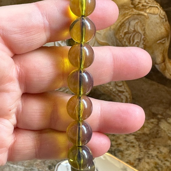 Chunky Olive Green Yellow Beeswax Bead Bracelet - Picture 7 of 9